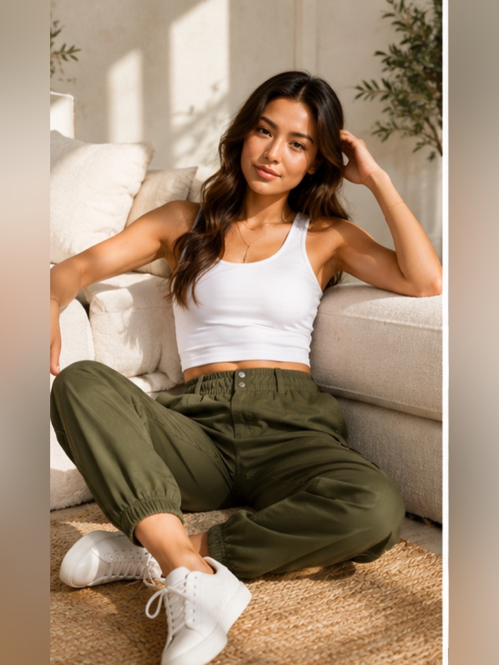 Anthropology Elevenses Olive Green High-Waist Jogger Pants - Cargo Pants